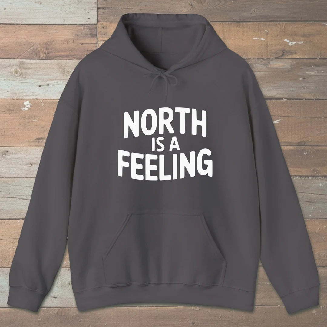 North Is A Feeling Hoodie Charcoal Outdoor Nature Tee