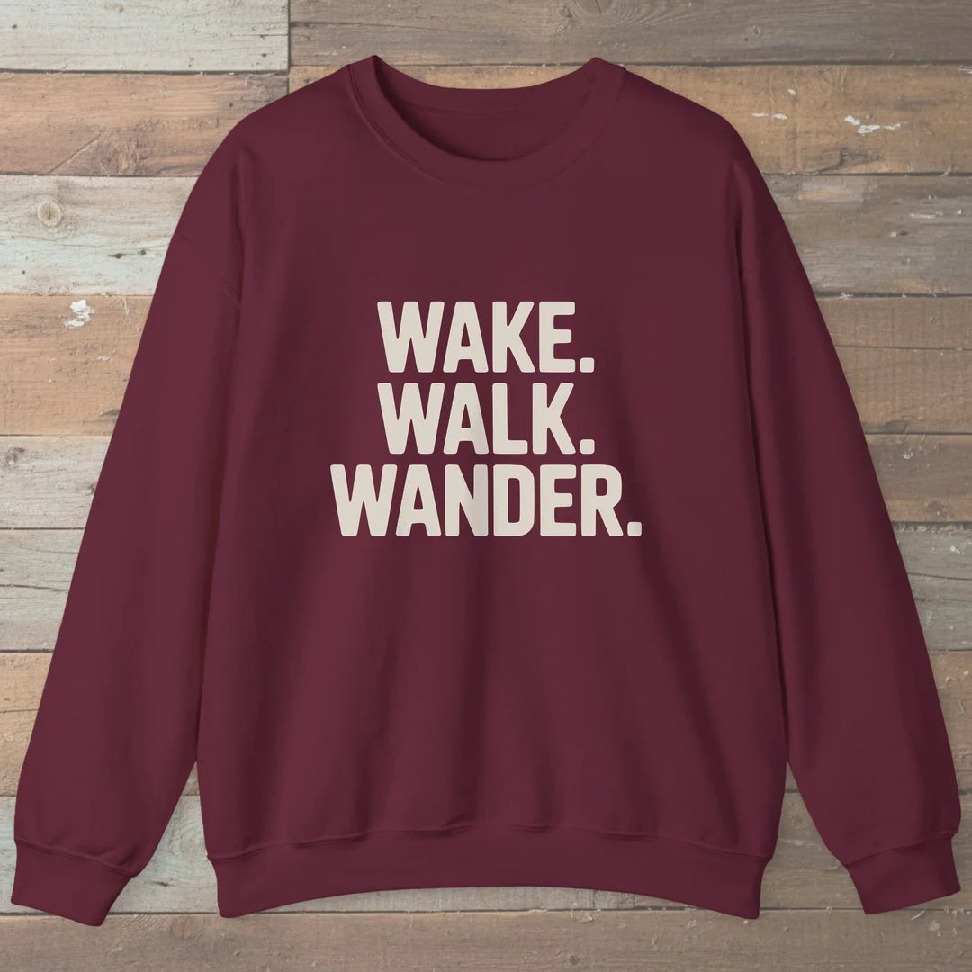 Wake Walk Wander Sweatshirt Maroon Outdoor Nature Tee