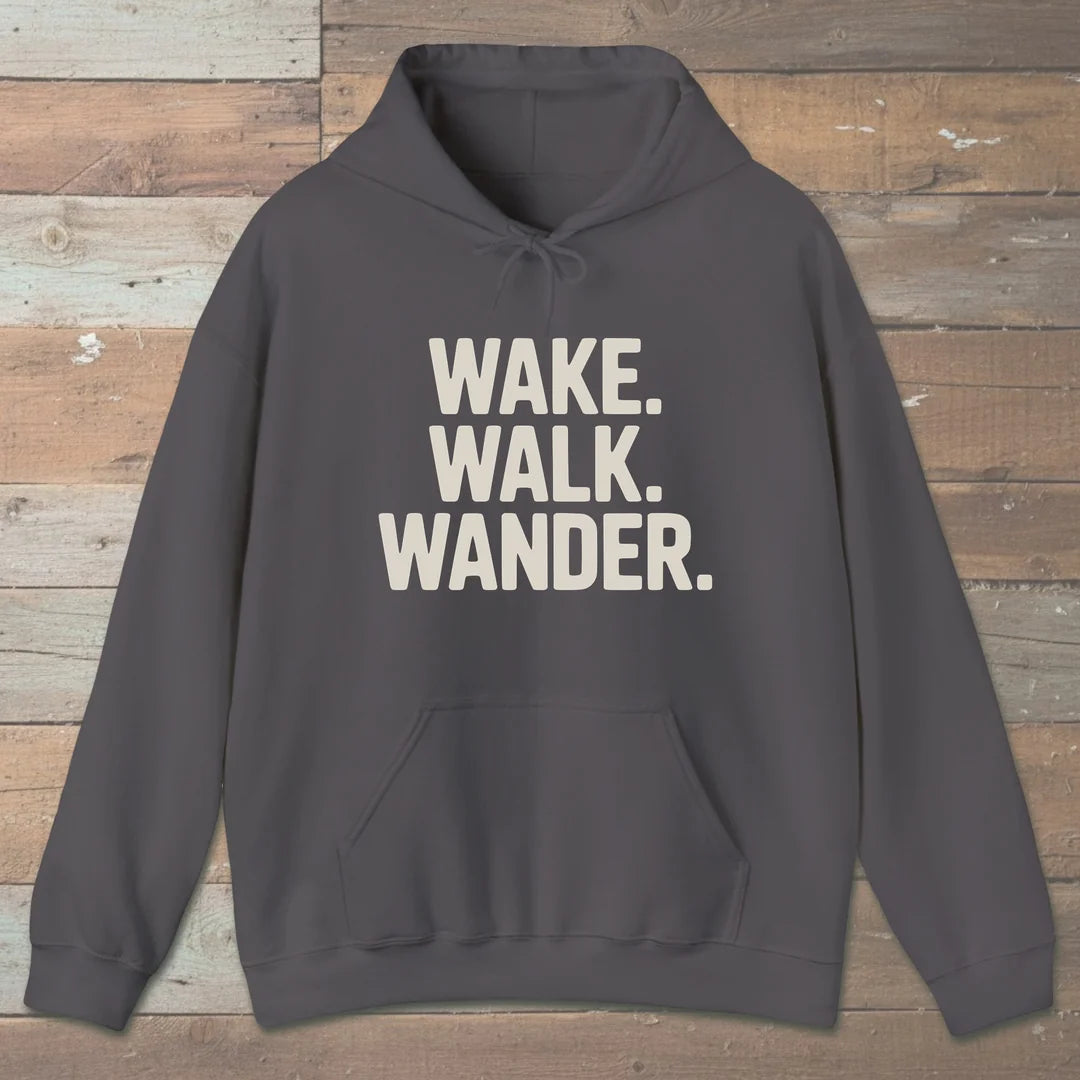 Wake Walk Wander Hoodie Charcoal Outdoor Nature Tee