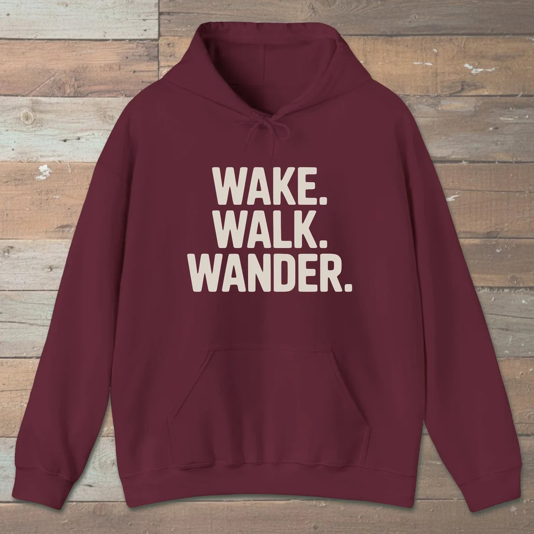 Wake Walk Wander Hoodie Maroon Outdoor Nature Tee