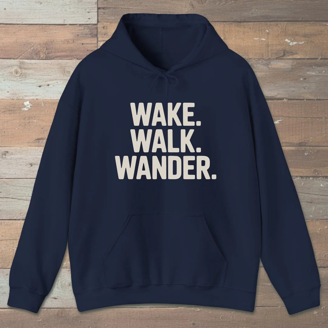Wake Walk Wander Hoodie Navy Outdoor Nature Tee