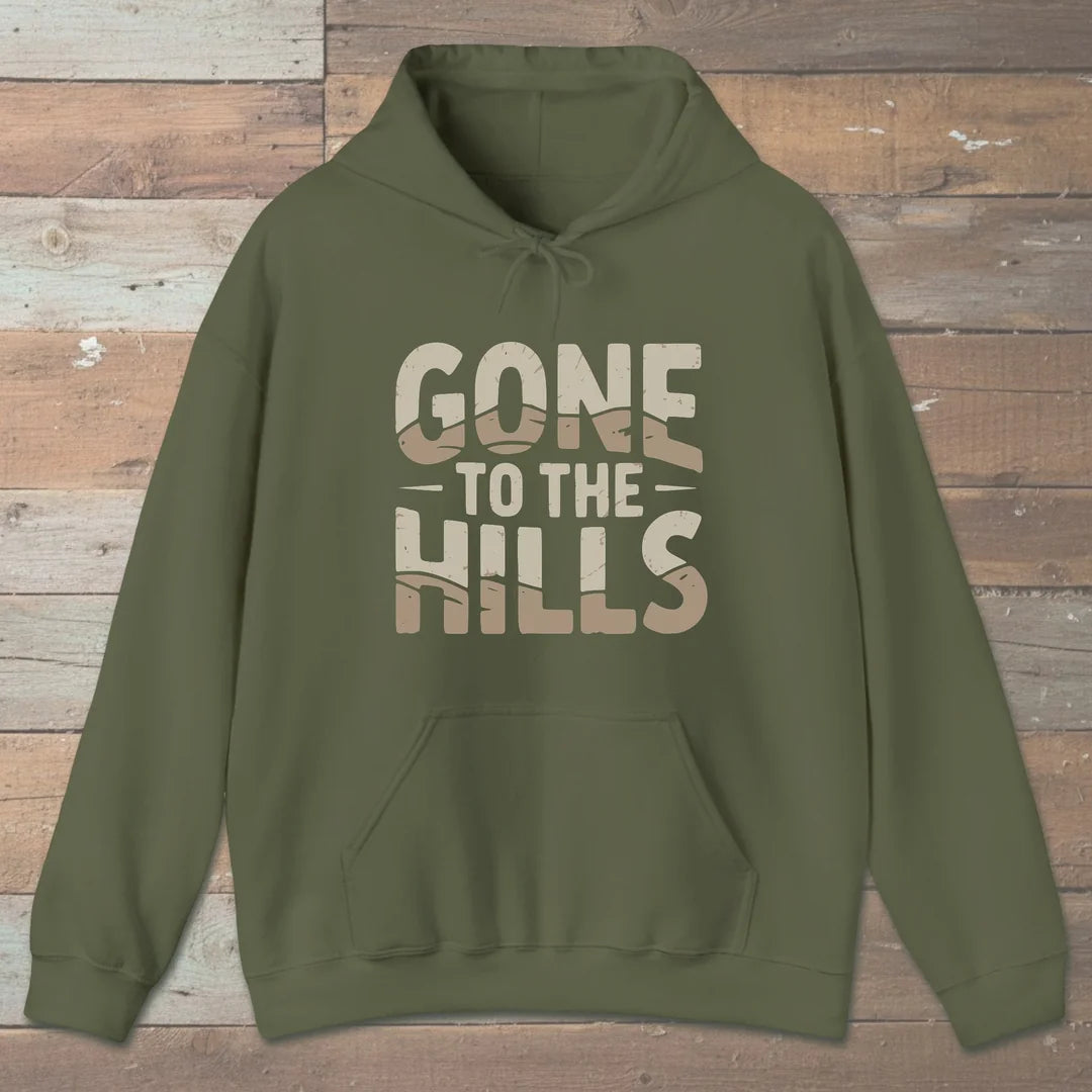 Gone To The Hills Hoodie Military Green Outdoor Nature Tee