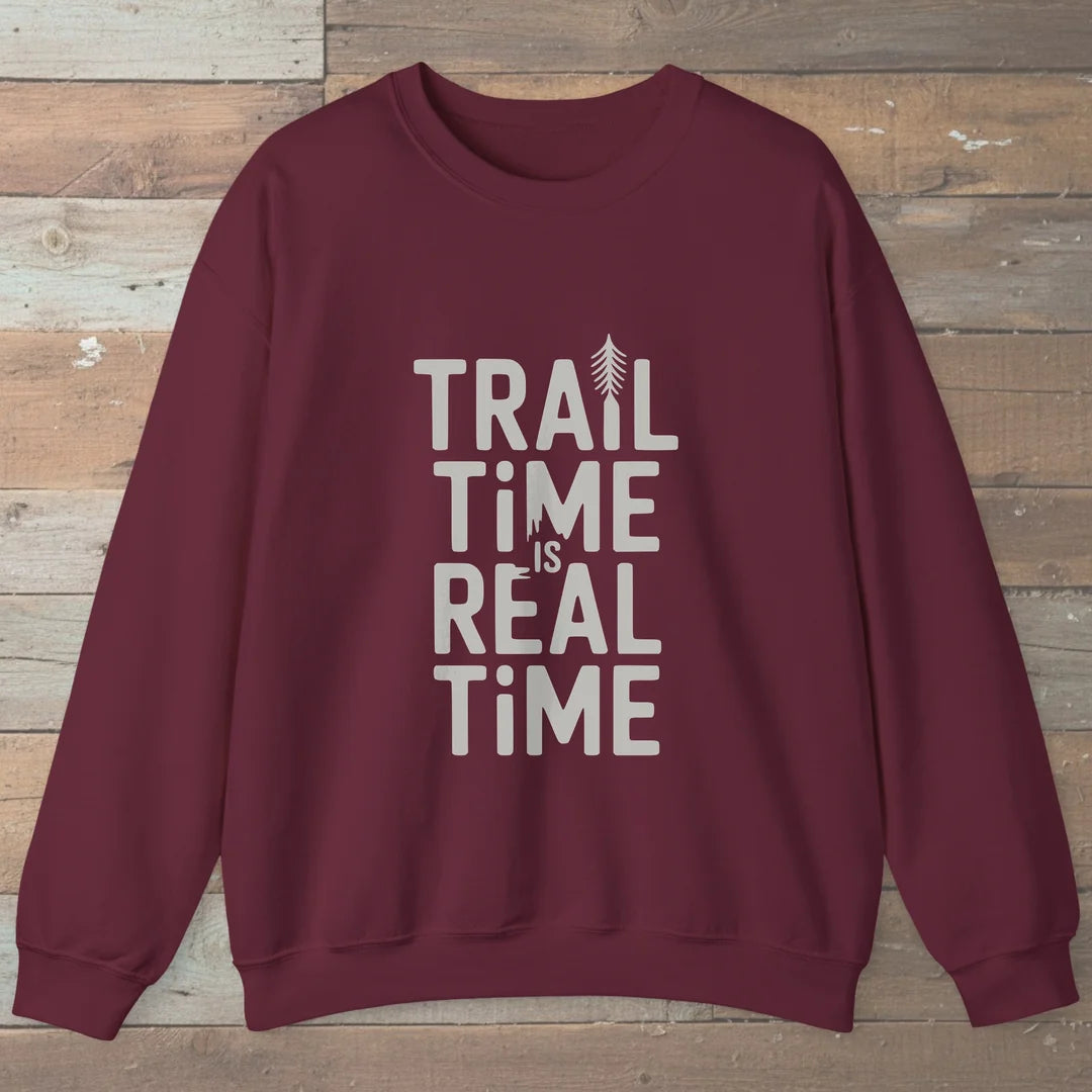 Trail Time Is Real Time Sweatshirt Maroon Outdoor Nature Tee
