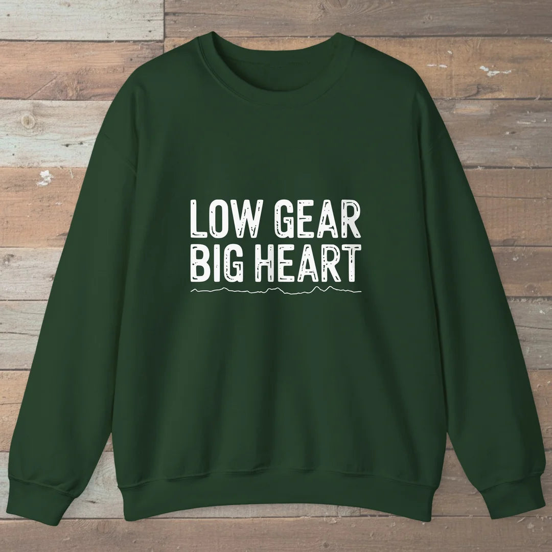 Low Gear Big Heart Sweatshirt Forest Green Outdoor Nature Tee