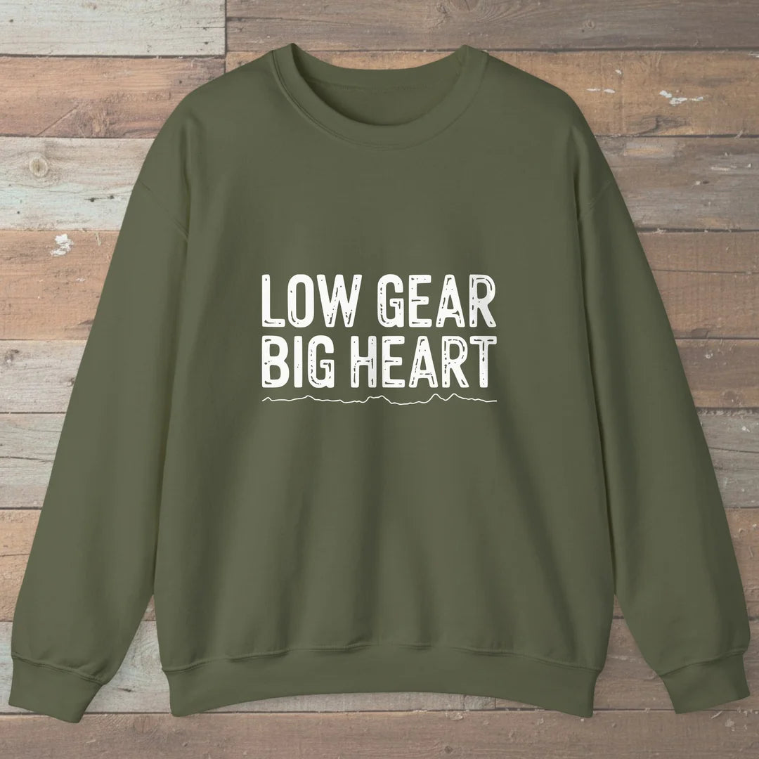 Low Gear Big Heart Sweatshirt Military Green Outdoor Nature Tee