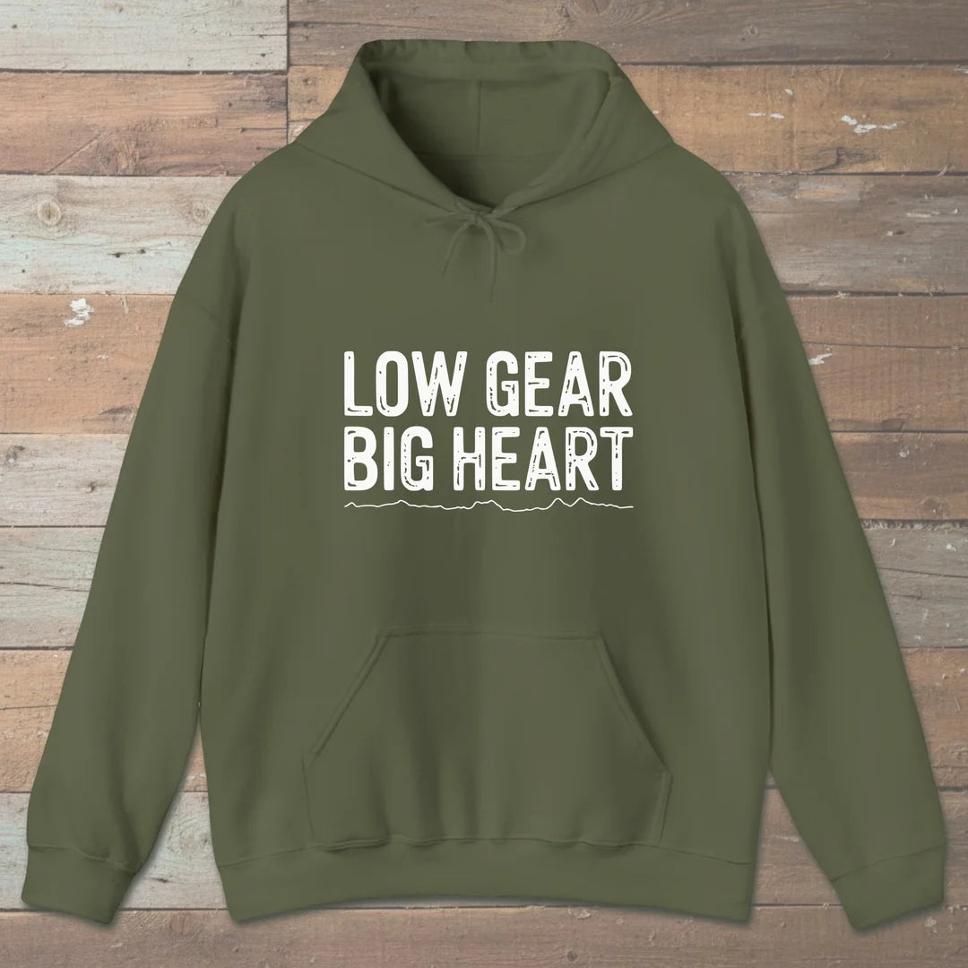 Low Gear Big Heart Hoodie Military Green Outdoor Nature Tee
