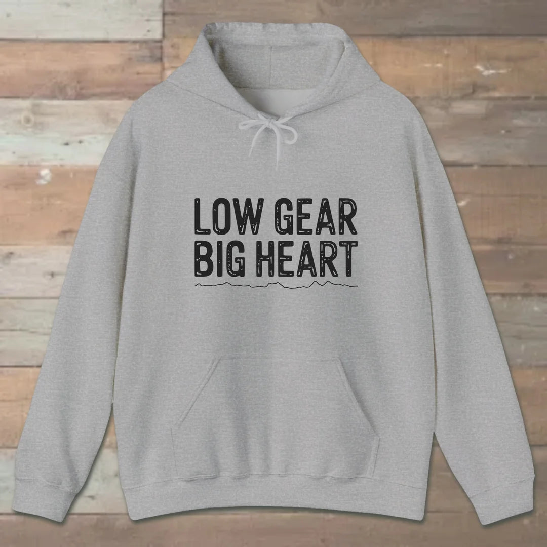 Low Gear Big Heart Hoodie Sport Grey Outdoor Nature Tee