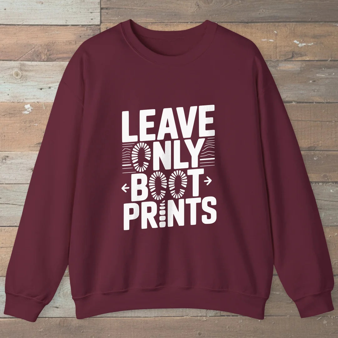 Leave Only Boot Prints Sweatshirt Maroon Outdoor Nature Tee