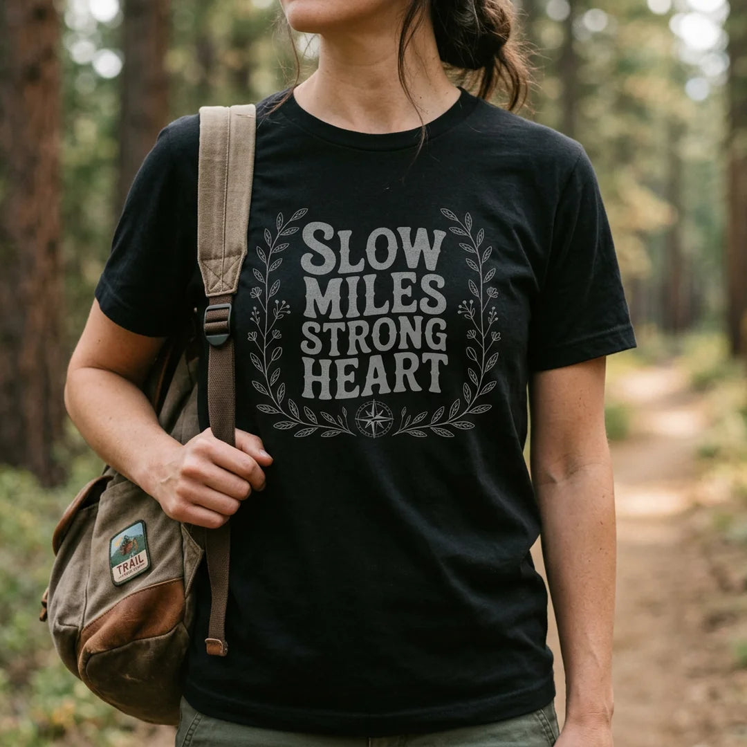 Slow Miles Strong Heart T-Shirt Outdoor Nature Tee