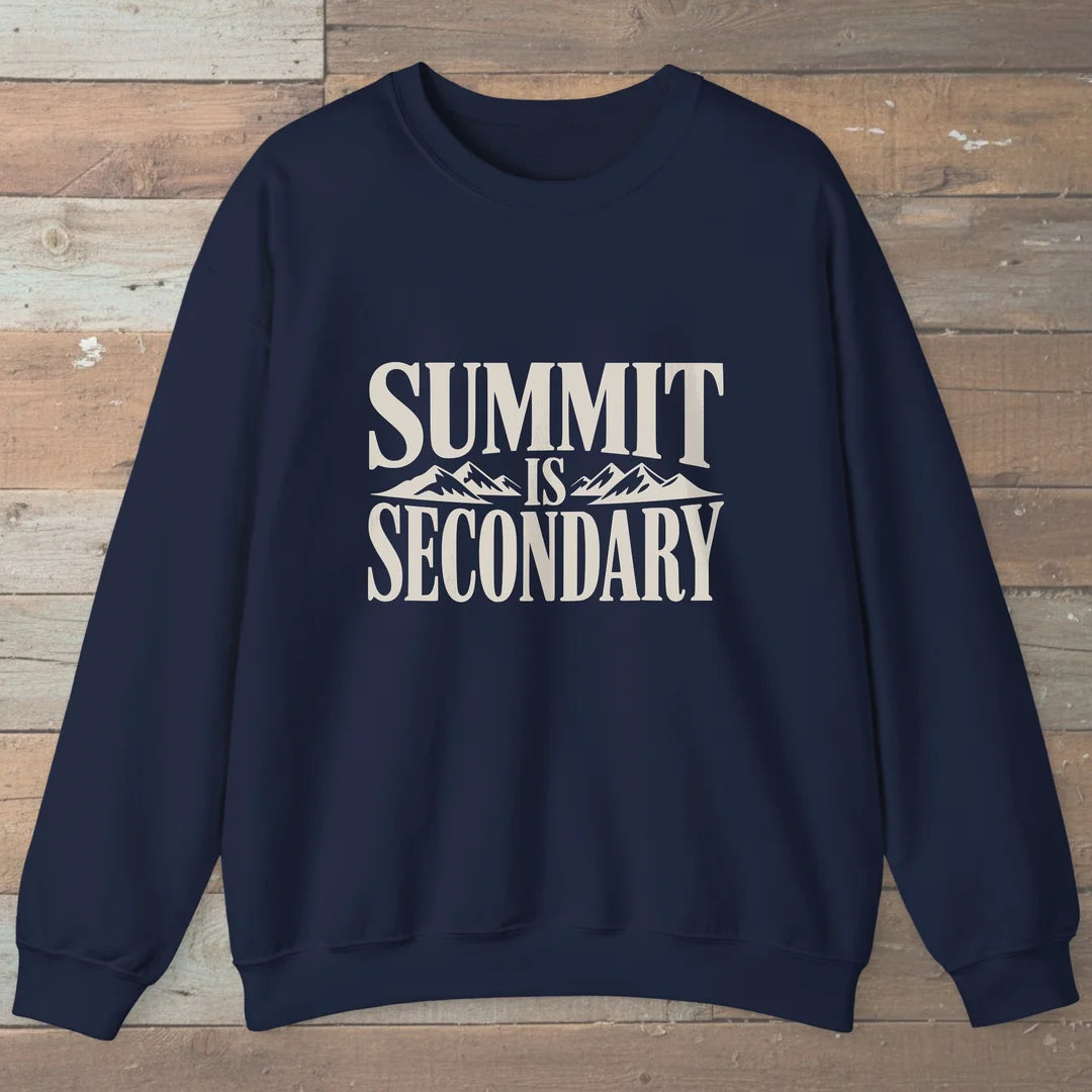 Summit Is Secondary Sweatshirt Navy Outdoor Nature Tee