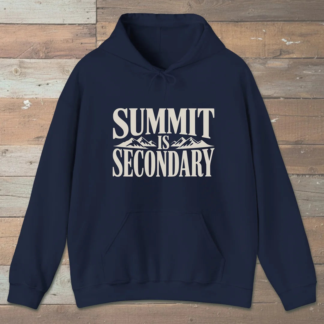 Summit Is Secondary Hoodie Navy Outdoor Nature Tee