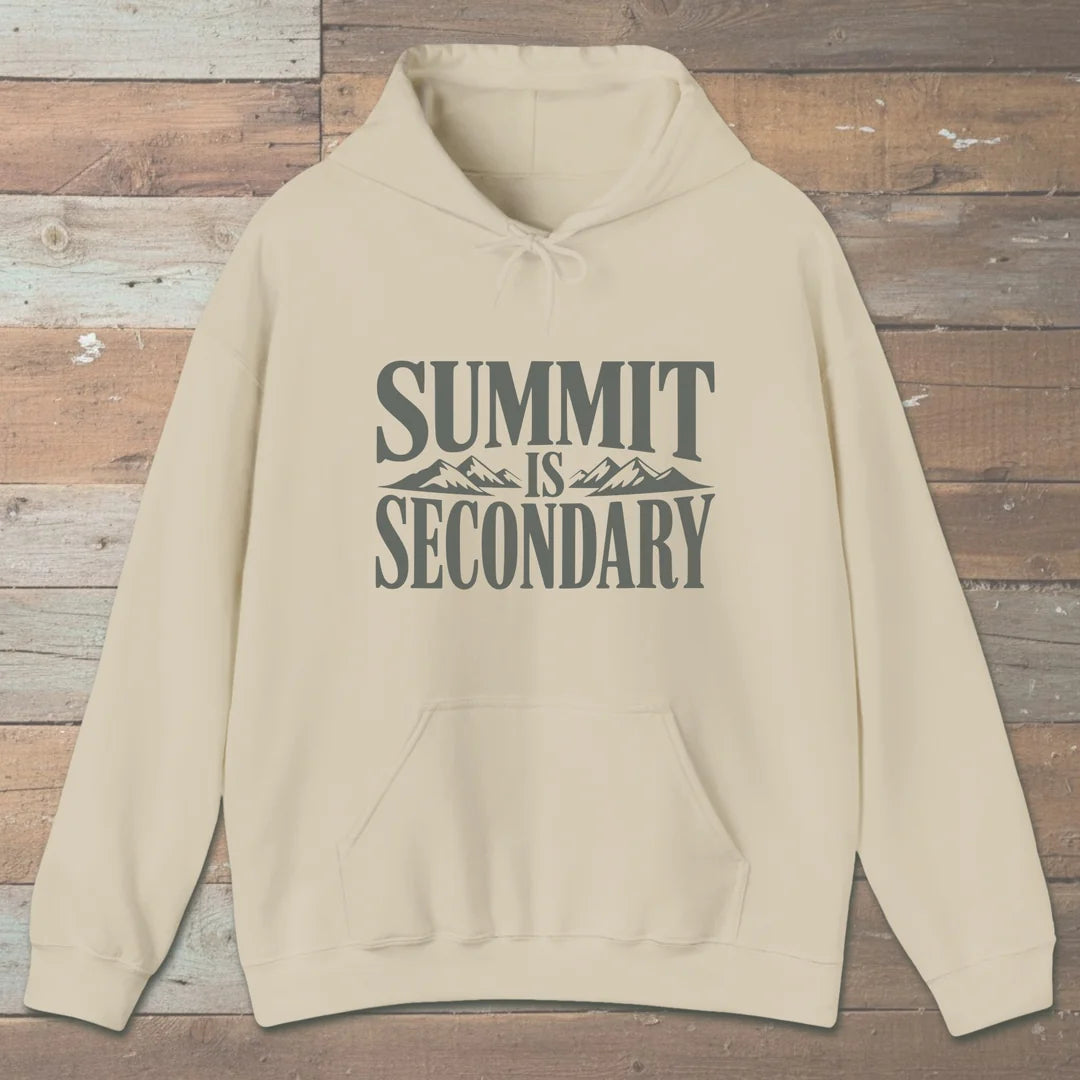 Summit Is Secondary Hoodie Sand Outdoor Nature Tee