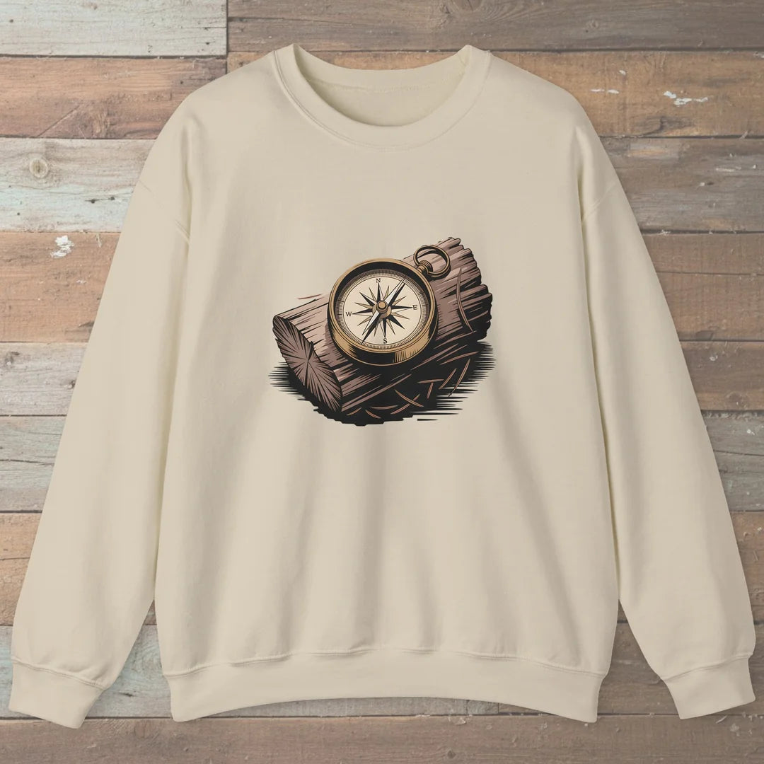 Compass On Log Sweatshirt Sand Outdoor Nature Tee