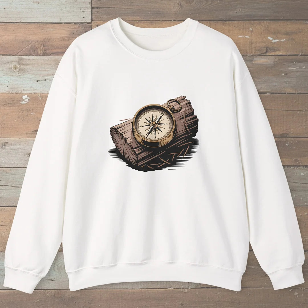 Compass On Log Sweatshirt White Outdoor Nature Tee