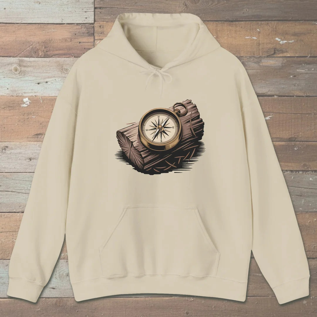 Compass On Log Hoodie Sand Outdoor Nature Tee