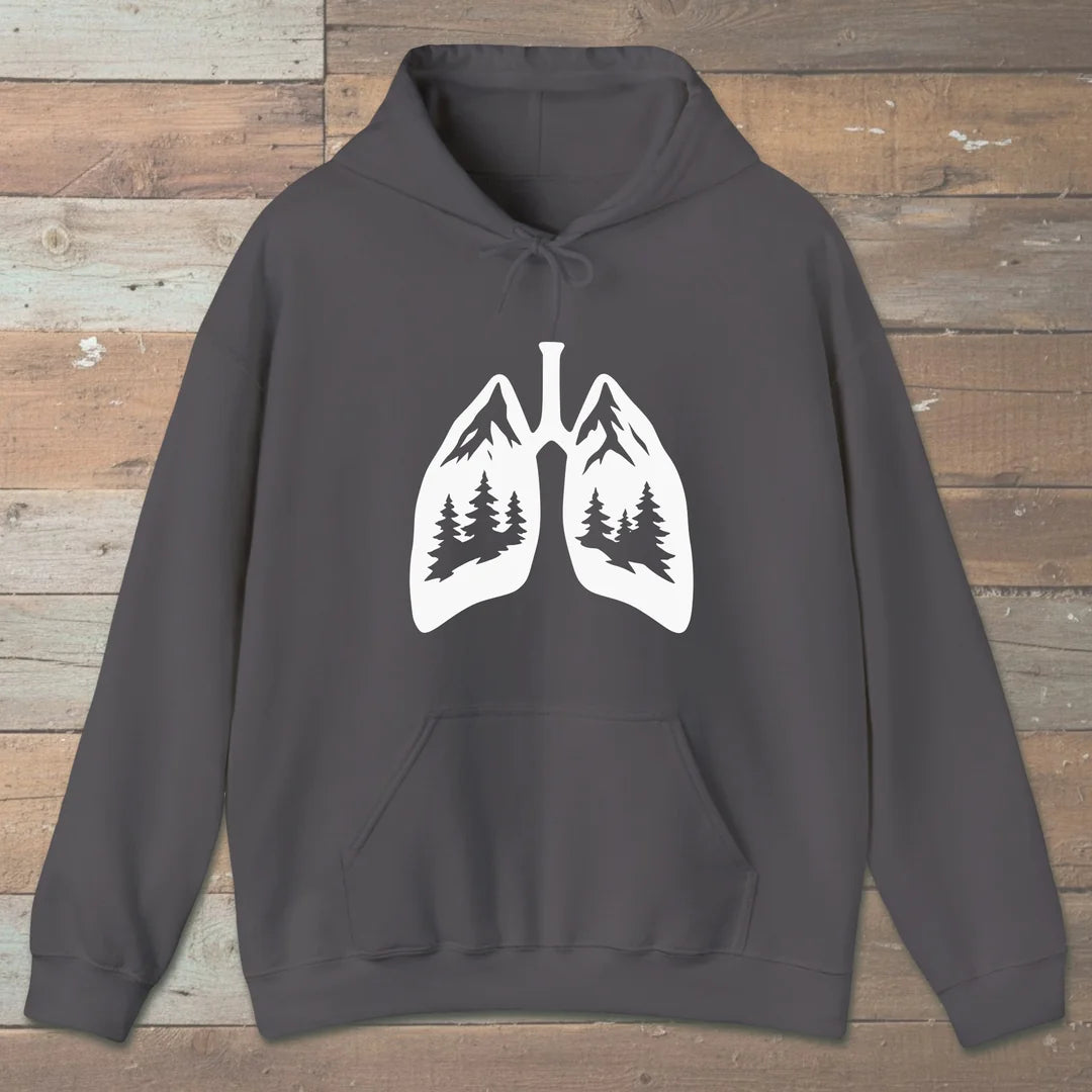 Lungs Of The Wild Hoodie Charcoal Outdoor Nature Tee