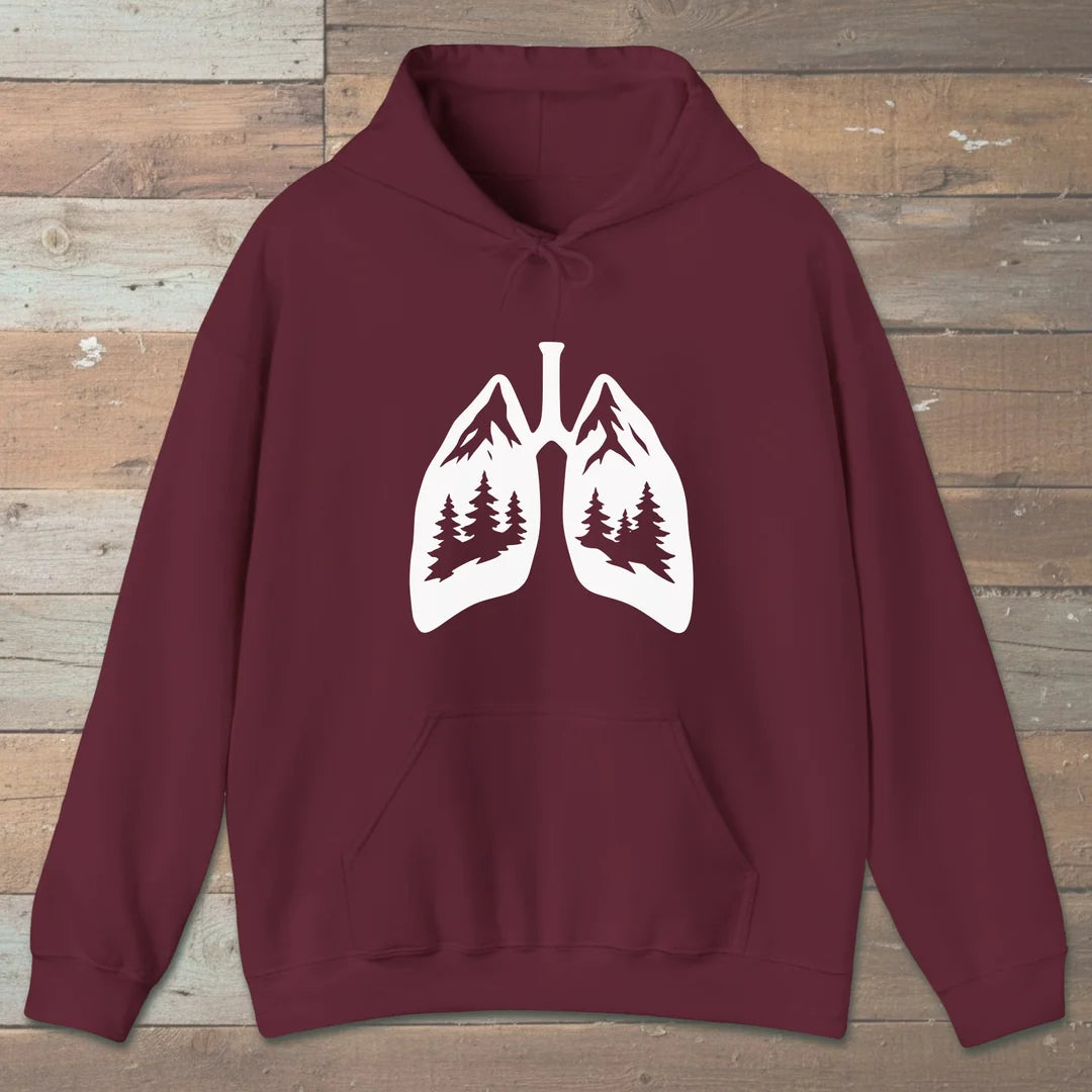Lungs Of The Wild Hoodie Maroon Outdoor Nature Tee