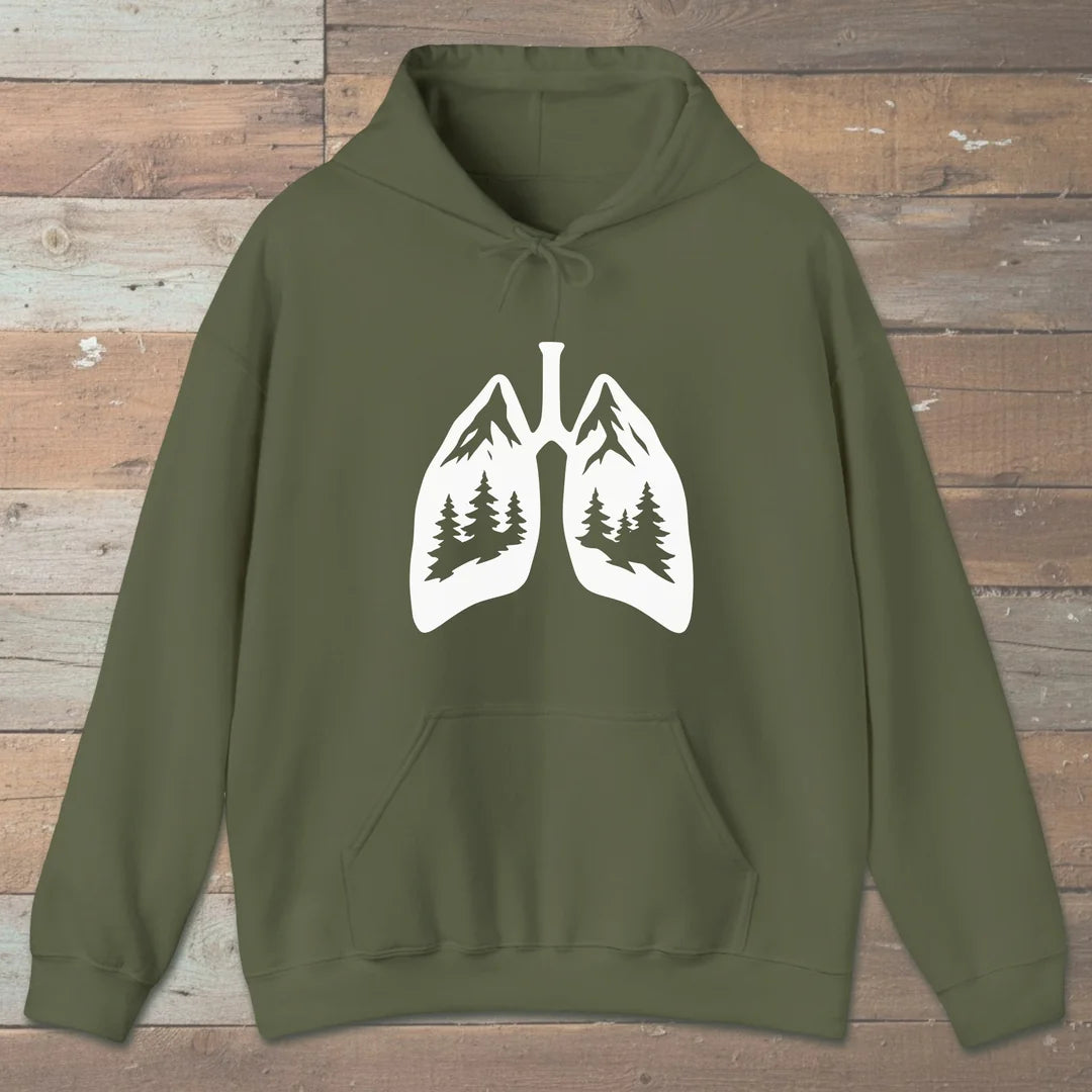 Lungs Of The Wild Hoodie Military Green Outdoor Nature Tee
