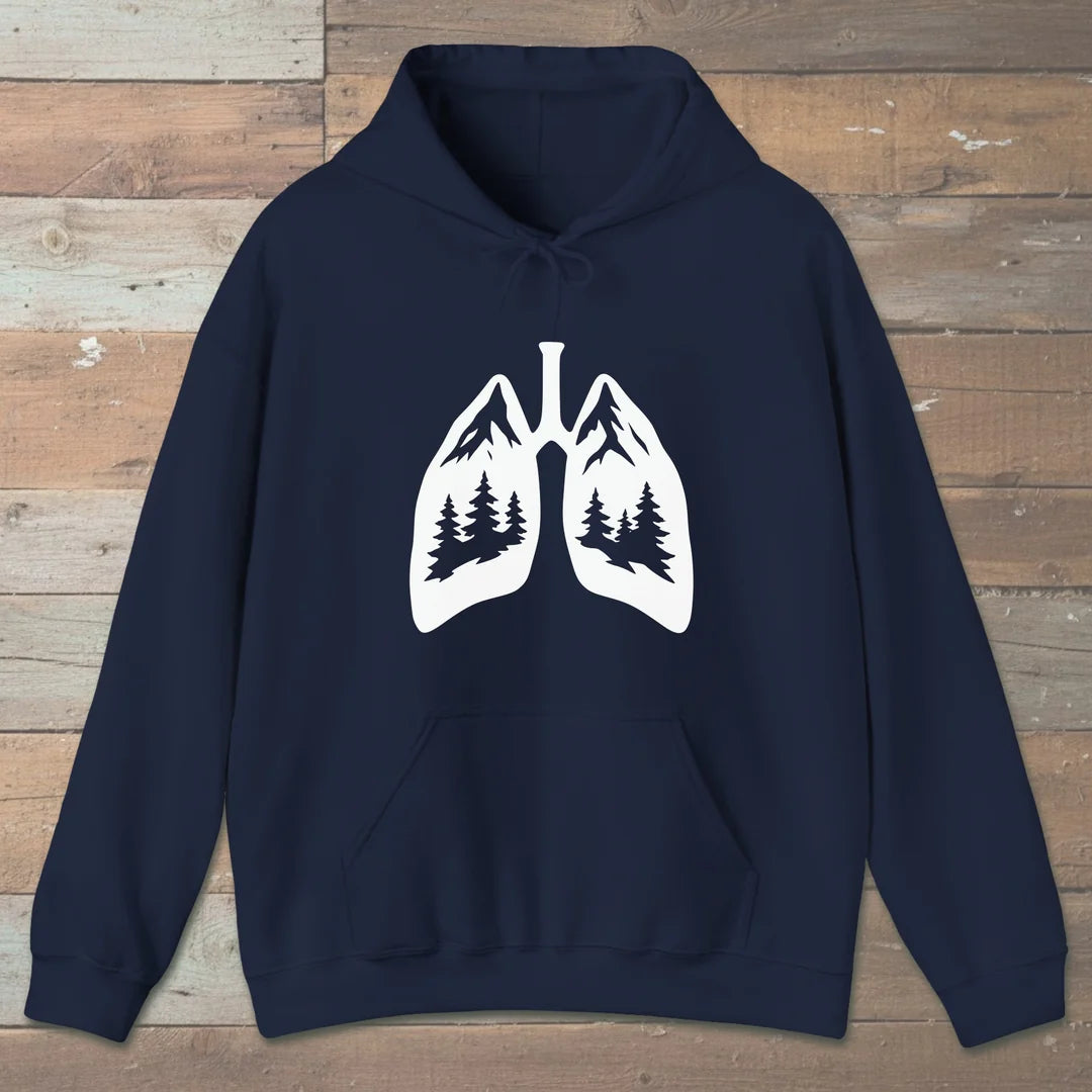 Lungs Of The Wild Hoodie Navy Outdoor Nature Tee