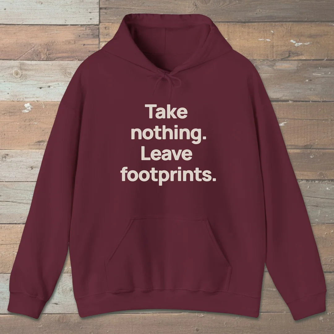 Take Nothing Leave Footprints Hoodie Maroon Outdoor Nature Tee