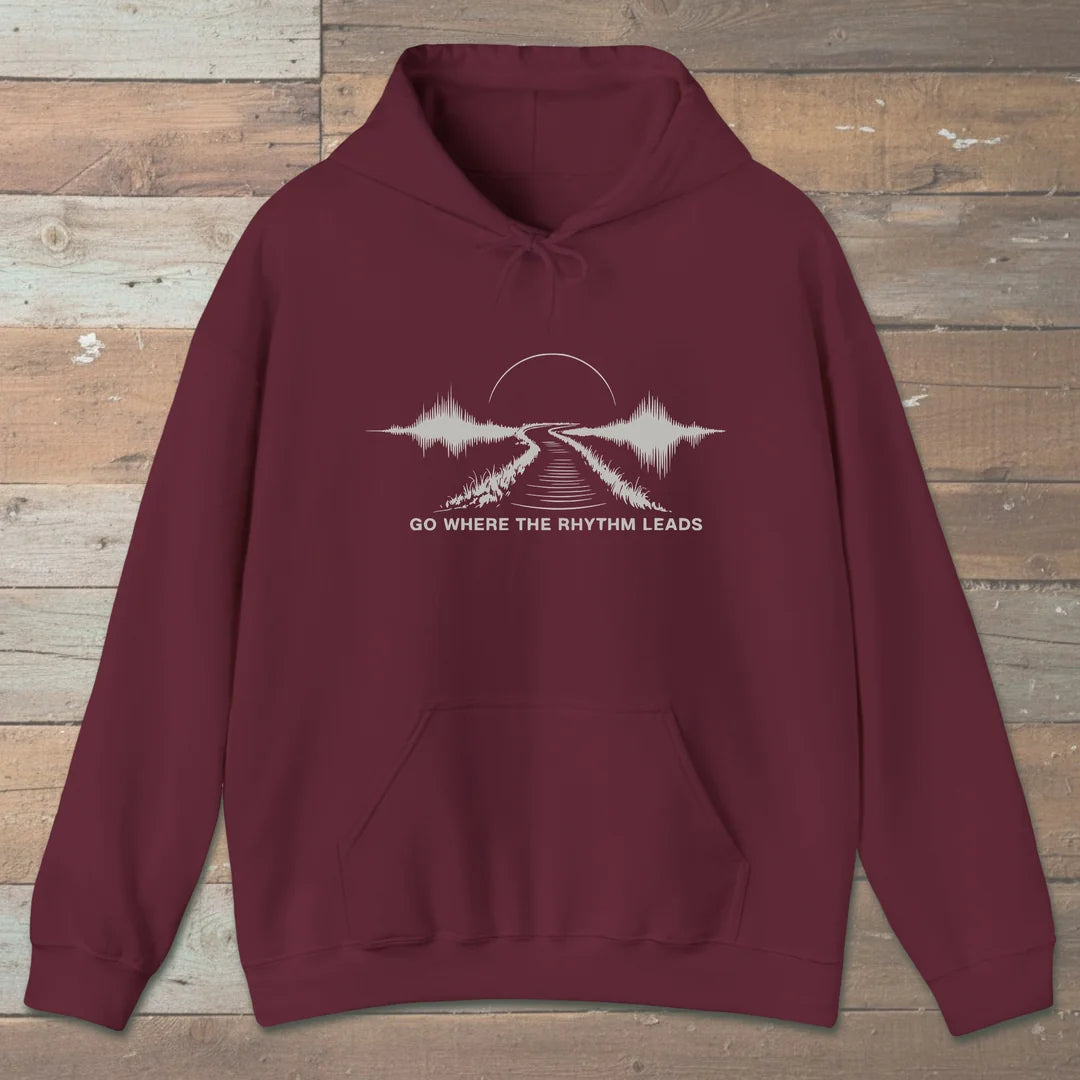 Go Where The Rhythm Leads Hoodie Maroon Outdoor Nature Tee
