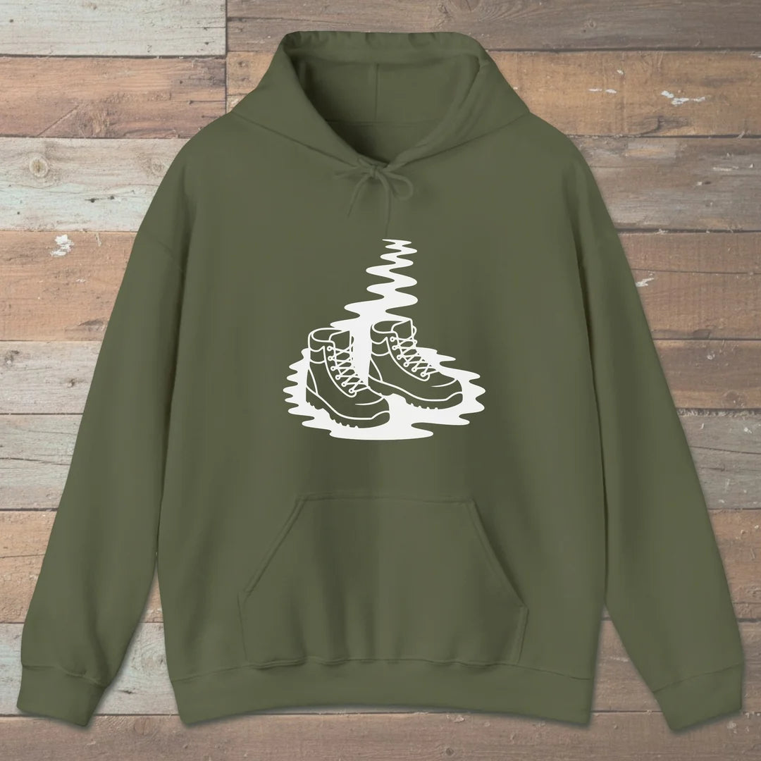 Trail Boots Hoodie Military Green Outdoor Nature Tee