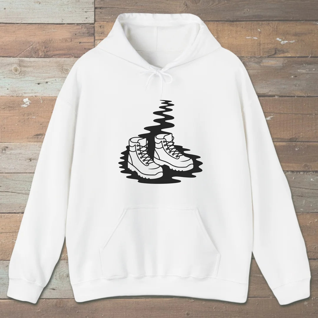 Trail Boots Hoodie White Outdoor Nature Tee