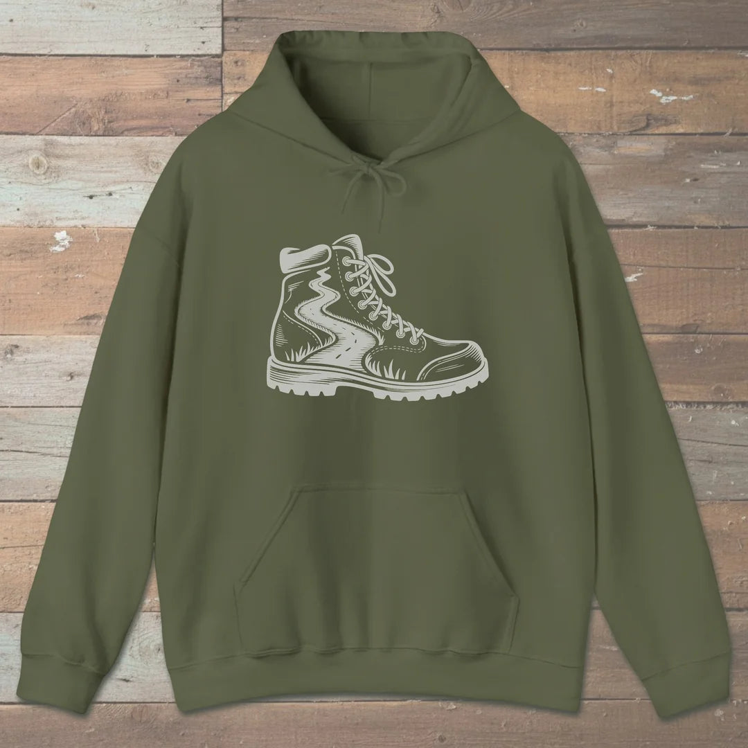 Trail Boot Hoodie Military Green Outdoor Nature Tee