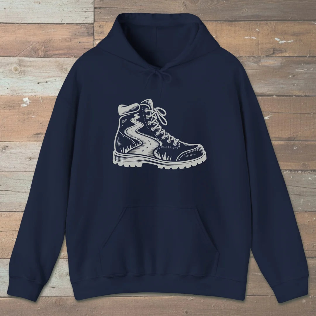 Trail Boot Hoodie Navy Outdoor Nature Tee