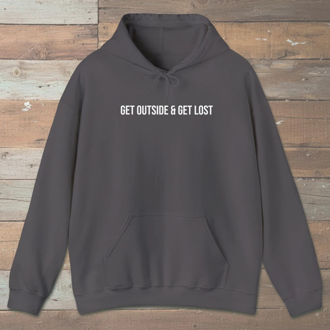 Get Outside And Get Lost Hoodie Charcoal Outdoor Nature Tee