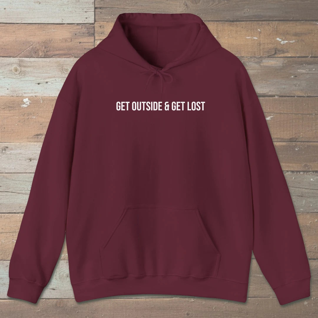 Get Outside And Get Lost Hoodie Maroon Outdoor Nature Tee