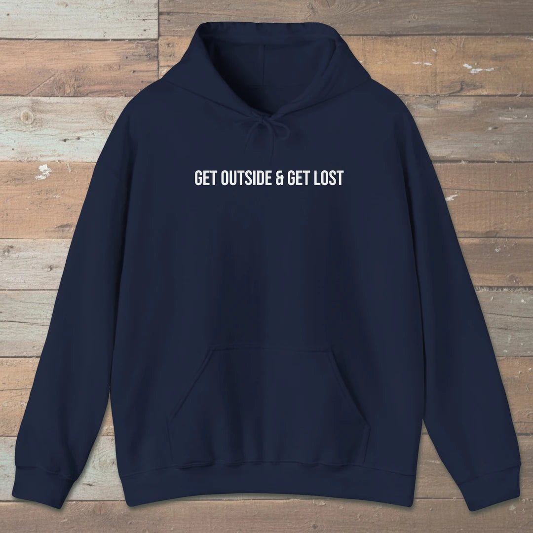 Get Outside And Get Lost Hoodie Navy Outdoor Nature Tee