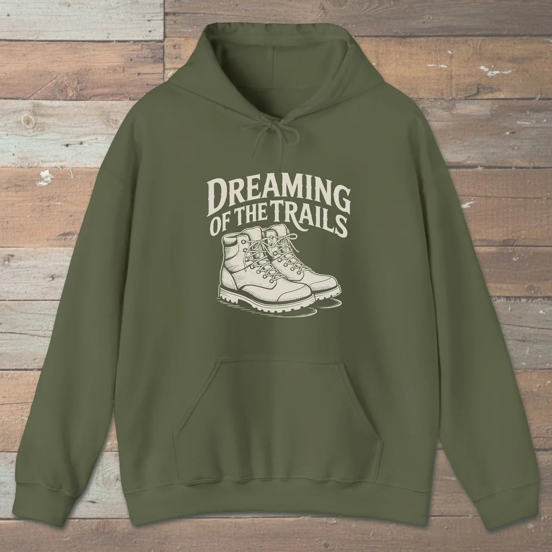 Dreaming Of The Trails Hoodie Military Green Outdoor Nature Tee