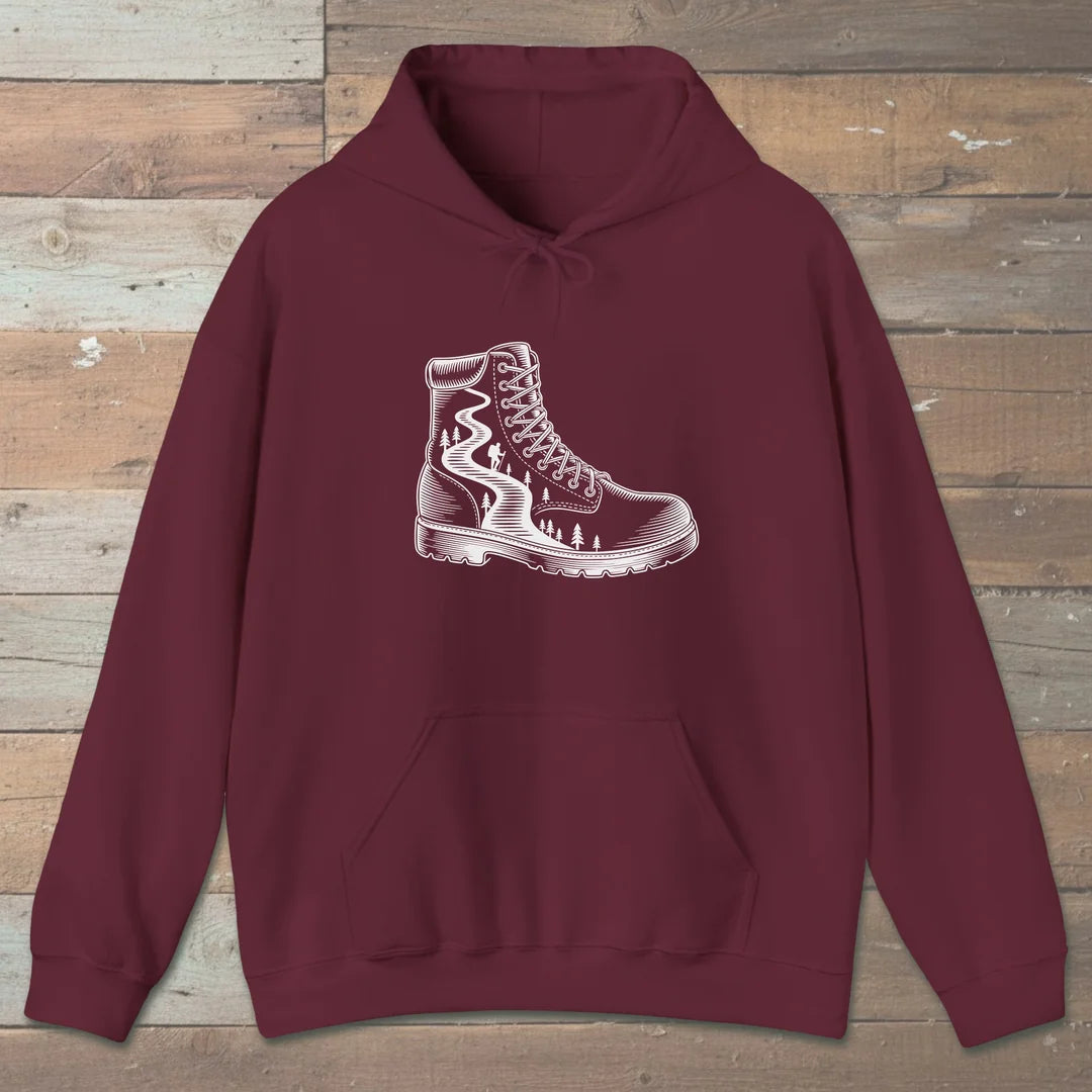 Boot Trail Hoodie Maroon Outdoor Nature Tee