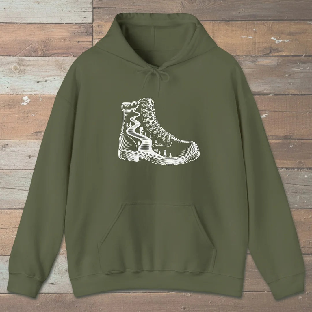 Boot Trail Hoodie Military Green Outdoor Nature Tee