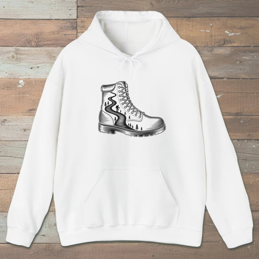 Boot Trail Hoodie White Outdoor Nature Tee