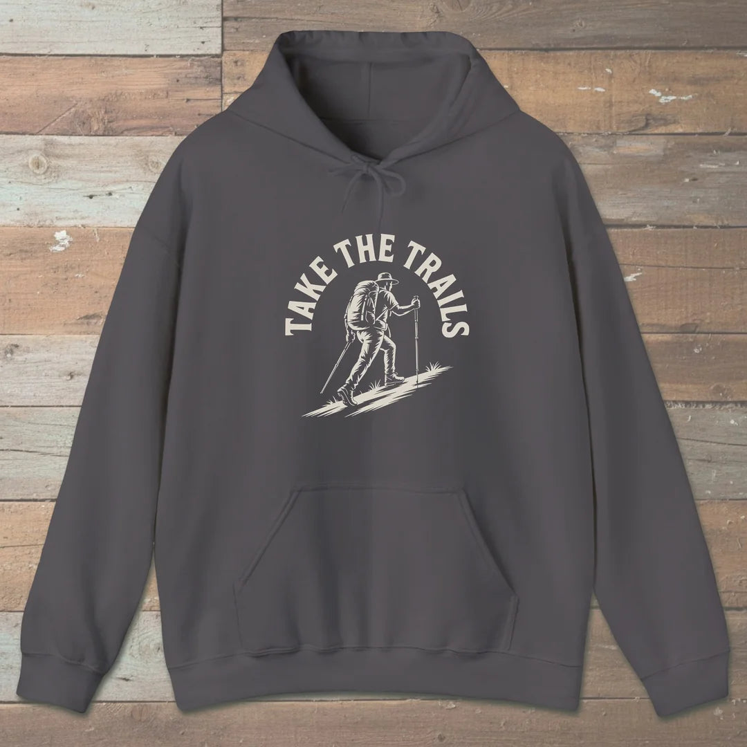 Take The Trails Hoodie Charcoal Outdoor Nature Tee