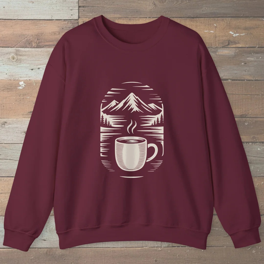 Morning Brew And Mountains Sweatshirt Maroon Outdoor Nature Tee