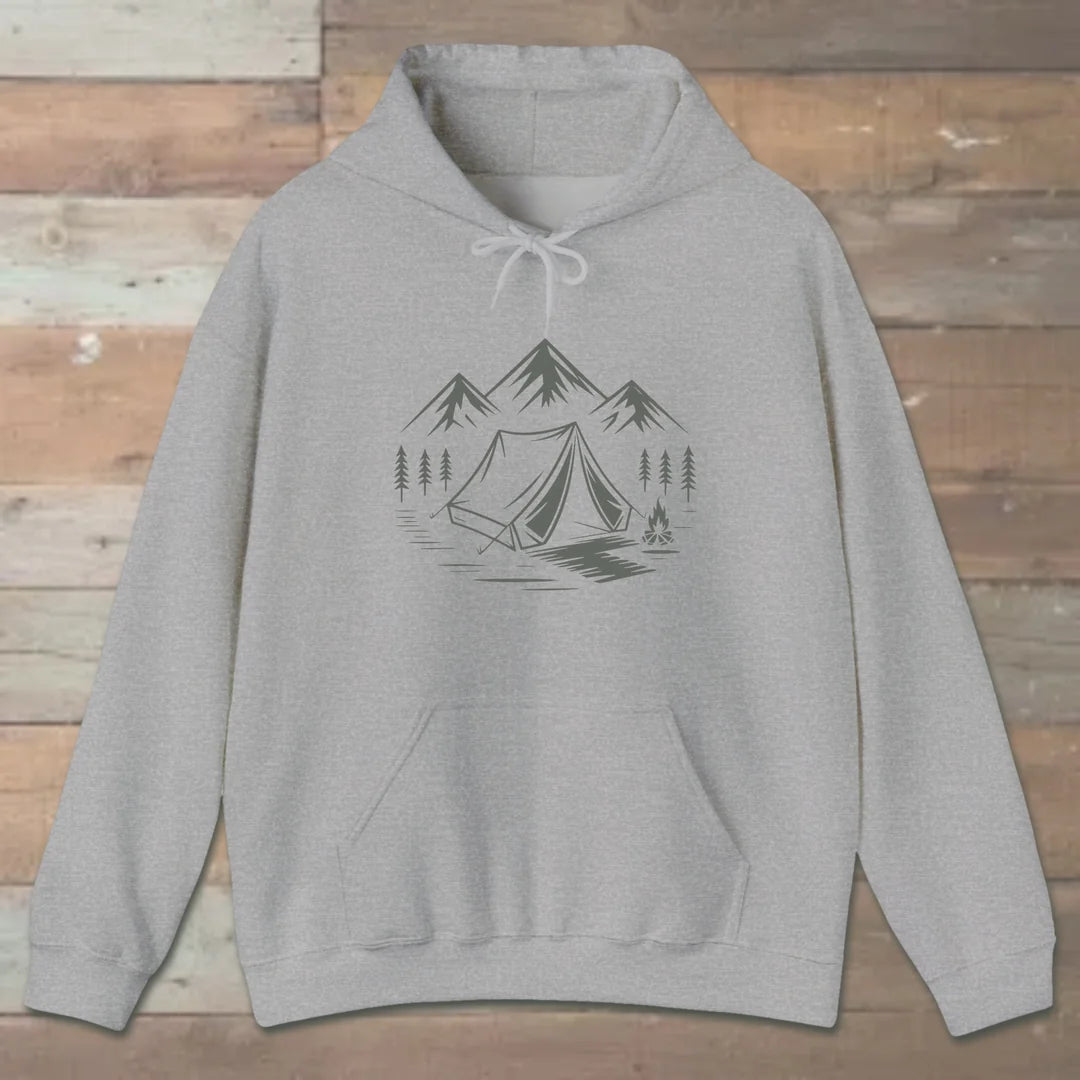 Campfire And Peaks Hoodie Sport Grey Outdoor Nature Tee