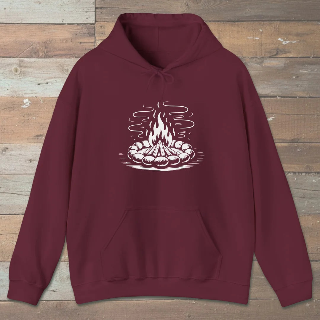 Campfire Glow Hoodie Maroon Outdoor Nature Tee