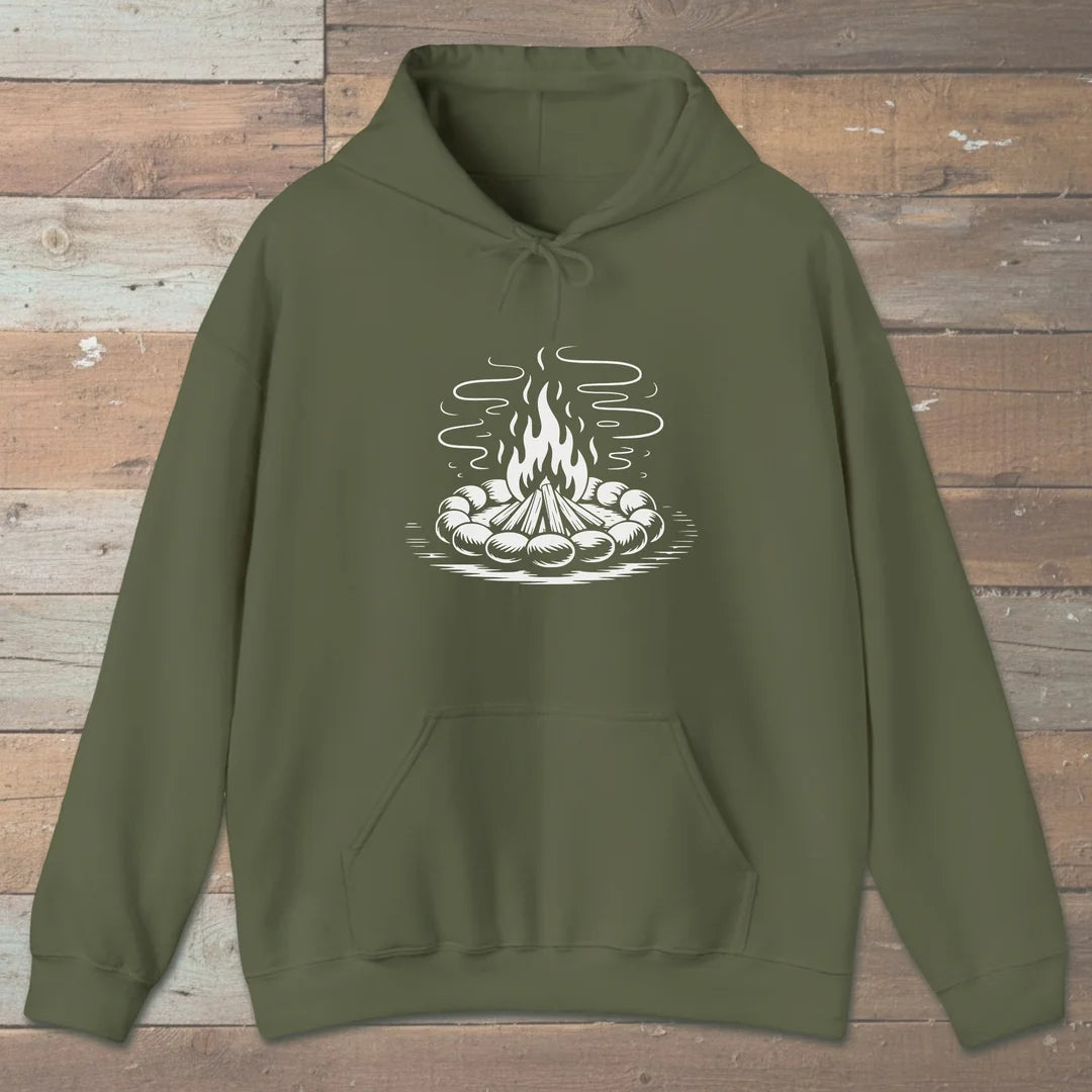 Campfire Glow Hoodie Military Green Outdoor Nature Tee