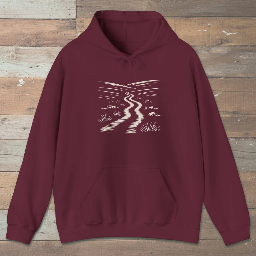 Winding Trail Hoodie Maroon Outdoor Nature Tee