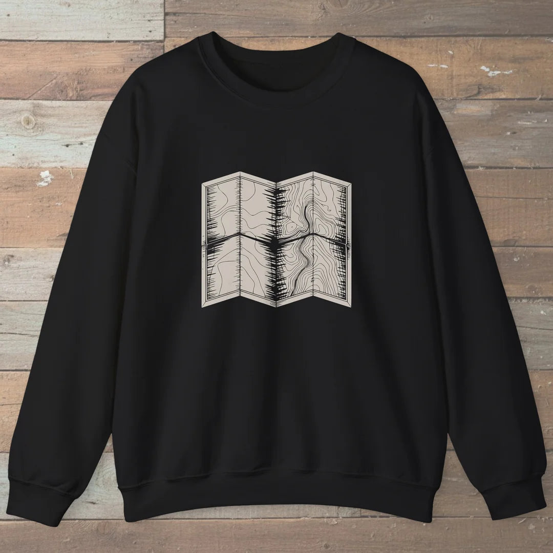 Topo Hiking Map Sweatshirt Black Outdoor Nature Tee