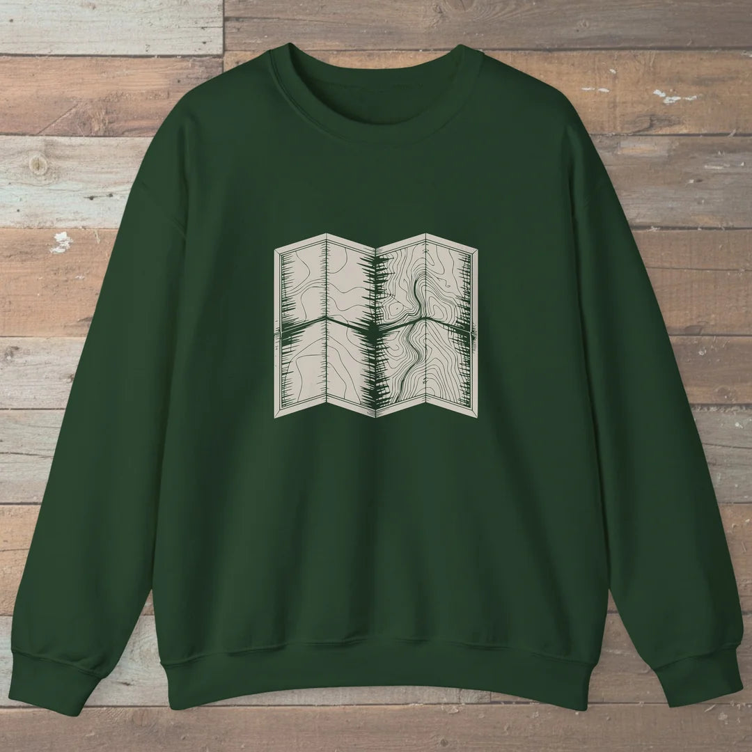 Topo Hiking Map Sweatshirt Forest Green Outdoor Nature Tee