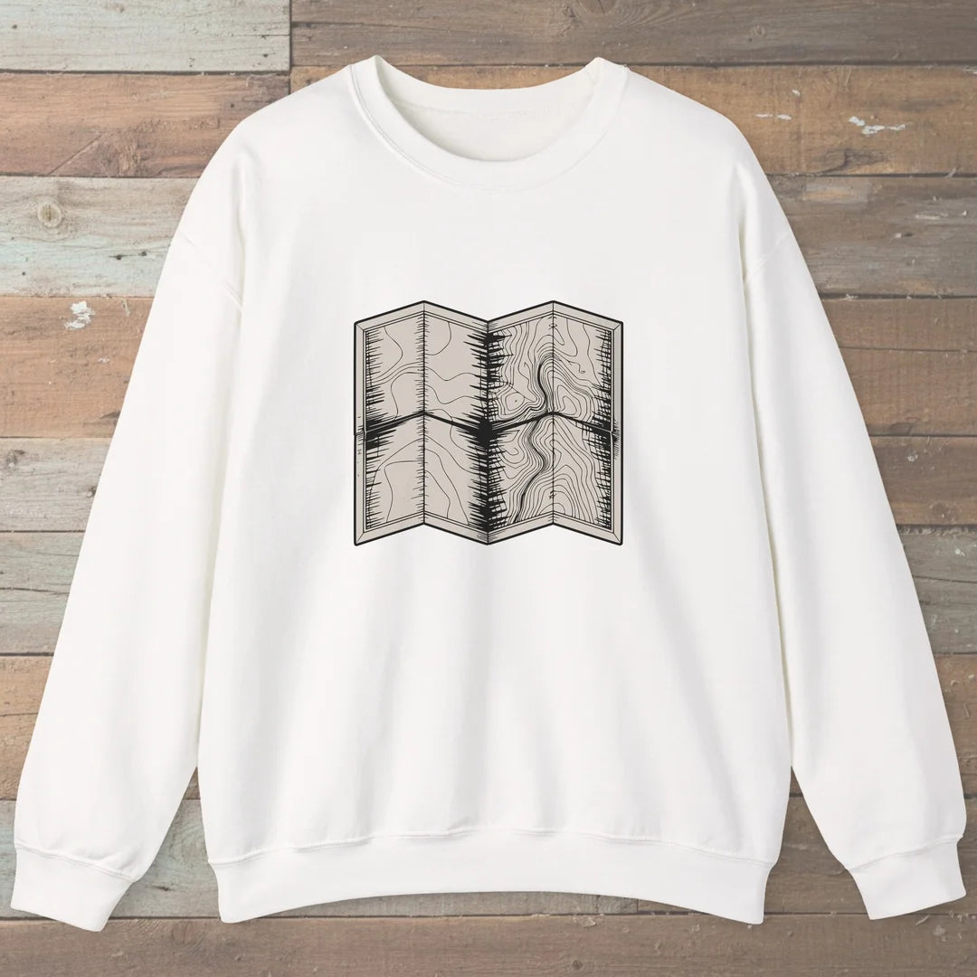 Topo Hiking Map Sweatshirt White Outdoor Nature Tee