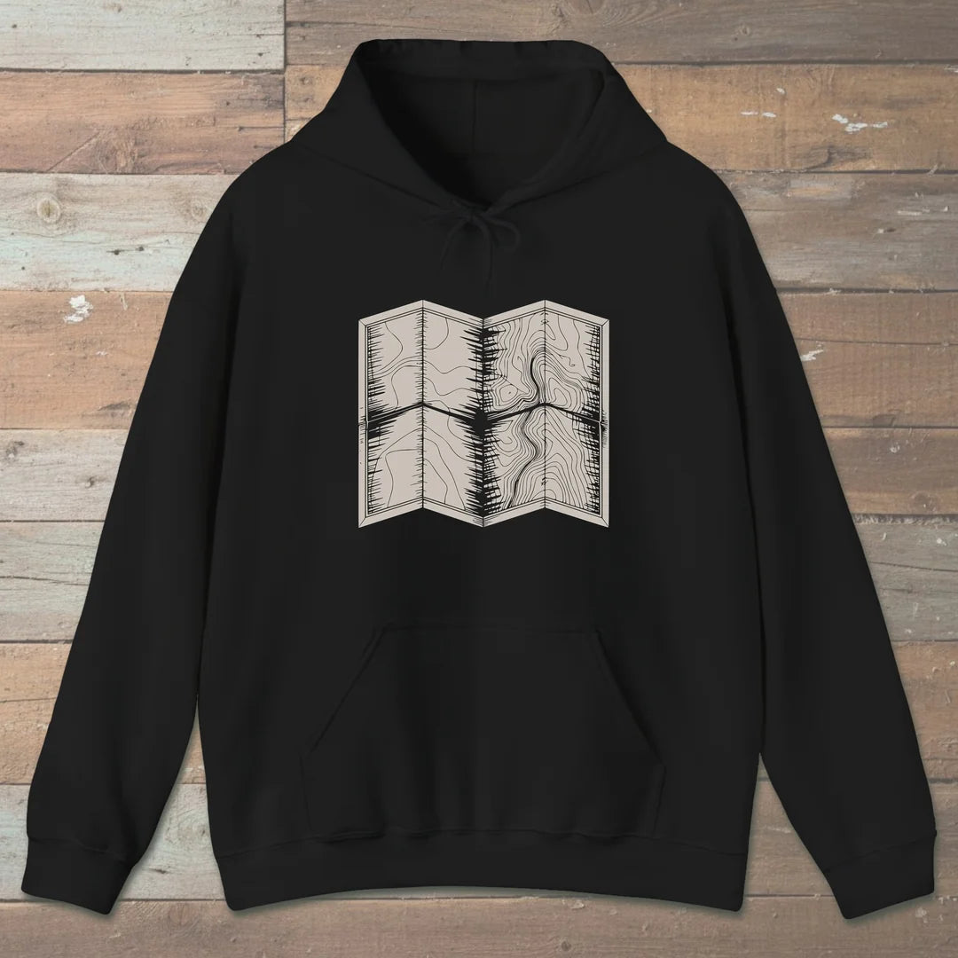 Topo Hiking Map Hoodie Black Outdoor Nature Tee