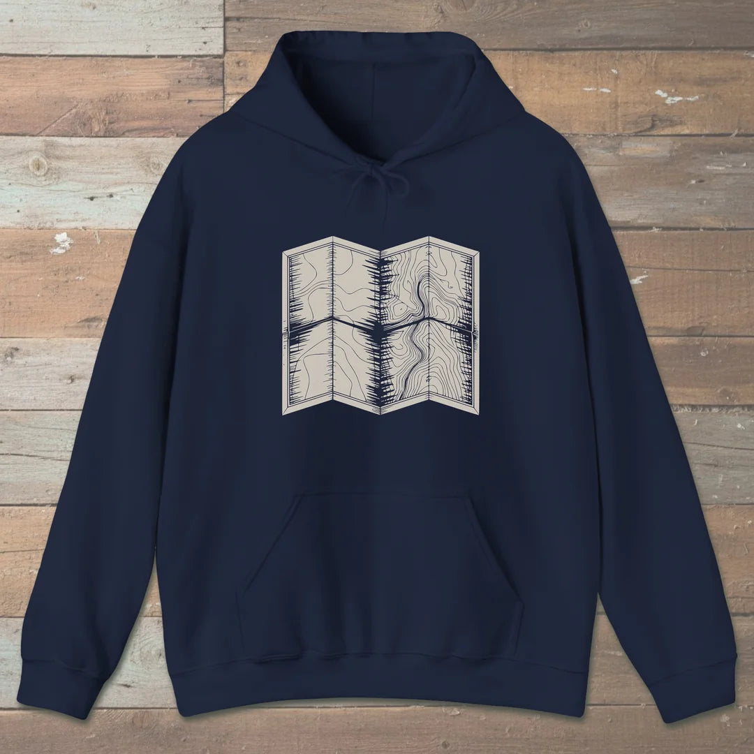 Topo Hiking Map Hoodie Navy Outdoor Nature Tee