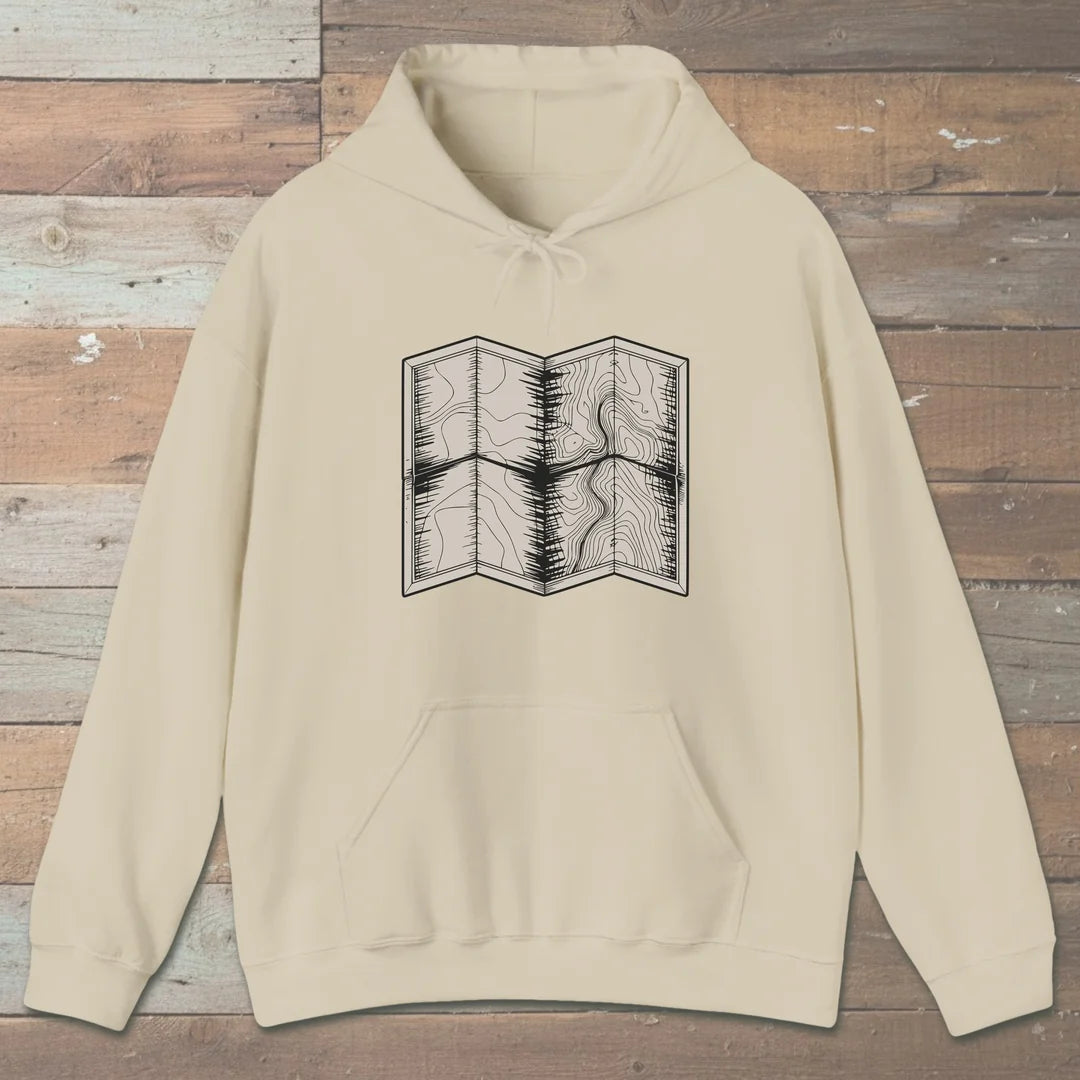 Topo Hiking Map Hoodie Sand Outdoor Nature Tee