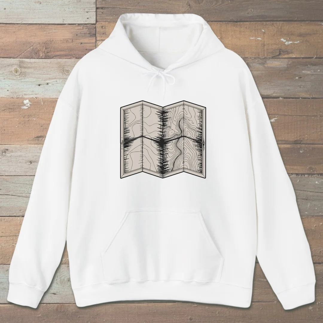 Topo Hiking Map Hoodie White Outdoor Nature Tee