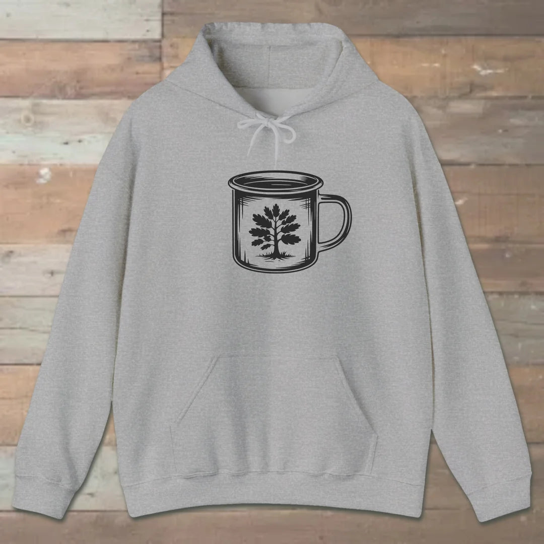 Camp Mug Tree Hoodie Sport Grey Outdoor Nature Tee